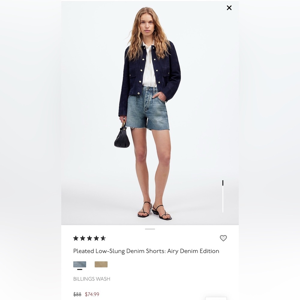 Madewell Pleated Denim Shorts Size 28